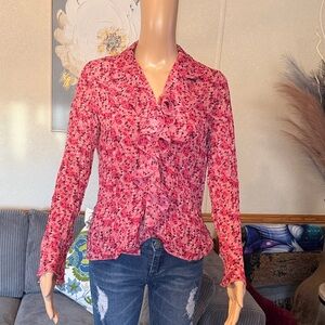 Style & Co. Pink Floral Ruffle Blouse